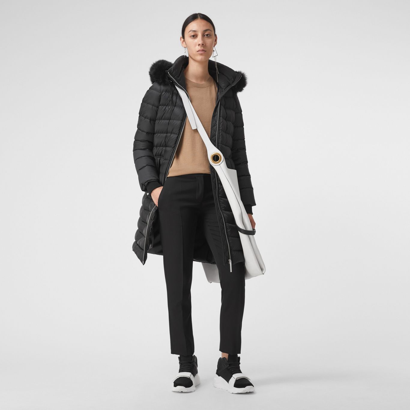 Detachable Shearling Trim Down-filled Puffer Coat